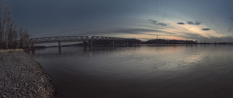 мост, обь, Барнаул, природа, закат, жд,небо, вода  фото превью