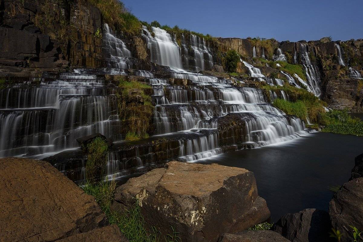 Водопад, воды, камни, скалы, небо, Павел Попов