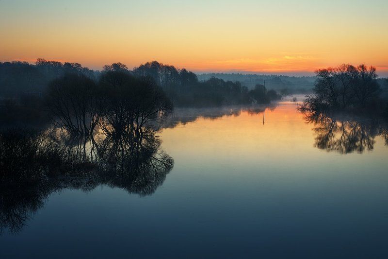 рассвет, река, утро, весна весенний разлив фото превью