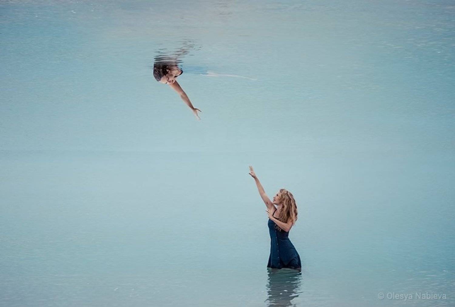 girl, water, reflection, blue, ocean, beautiful, woman, female, alone, art, surreal, mirror, mood, blonde, dream, world, imagination, arthouse, fantasy, fairy tale, twin, inside, inspiration, gravity, melancholic, magical, gravitation, two, worlds, Mystic, Олеся Набиева