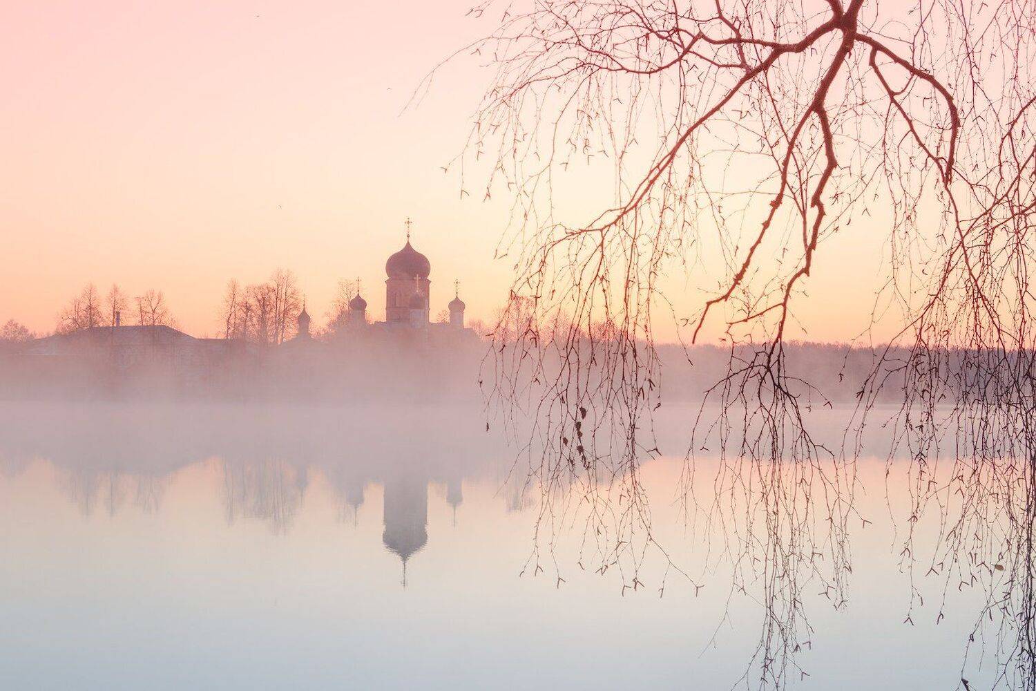 утро, весна, туман, храм, покровская, введенская, островная, женская, пустынь, Игорь Шиленок