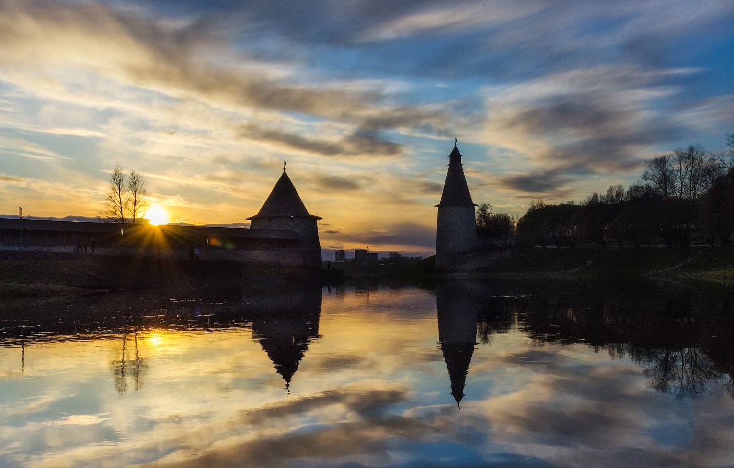 Псков, закат, река, вечер, отражение, Майя Афзаал