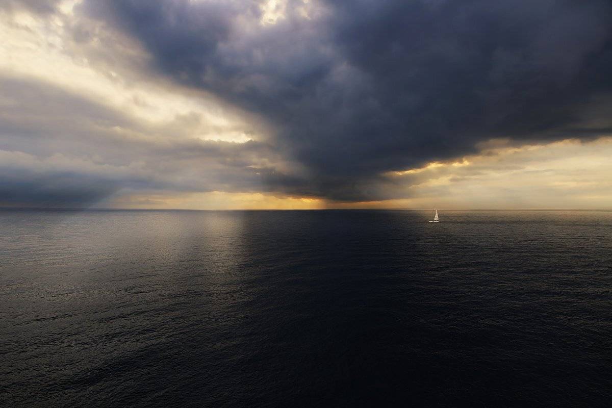 Горизонт, Лигурия, Море, Облака, Парусник, Тучи, ALLA SOKOLOVA