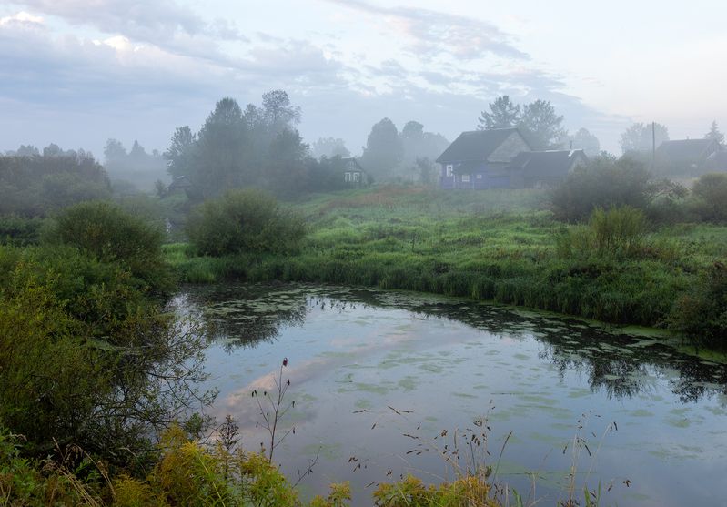 деревня,  русский север, рассвет, туман, утро Утро в деревне фото превью