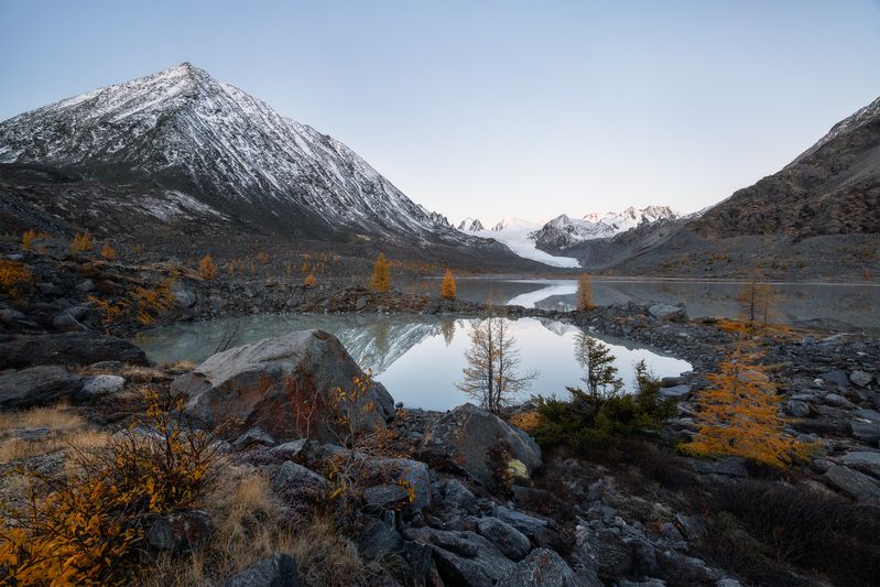 алтай, аккол, аккуль, рассвет, софийский ледник, горный алтай, республика алтай, осень, южно-чуйский хребет Софийский ледник, Алтай фото превью