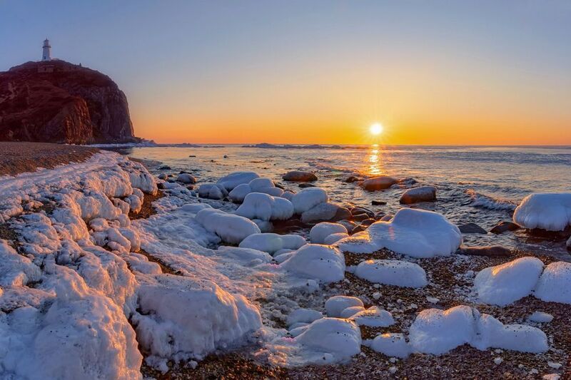 море, лед, зима, мысбринера Зимний восход фото превью
