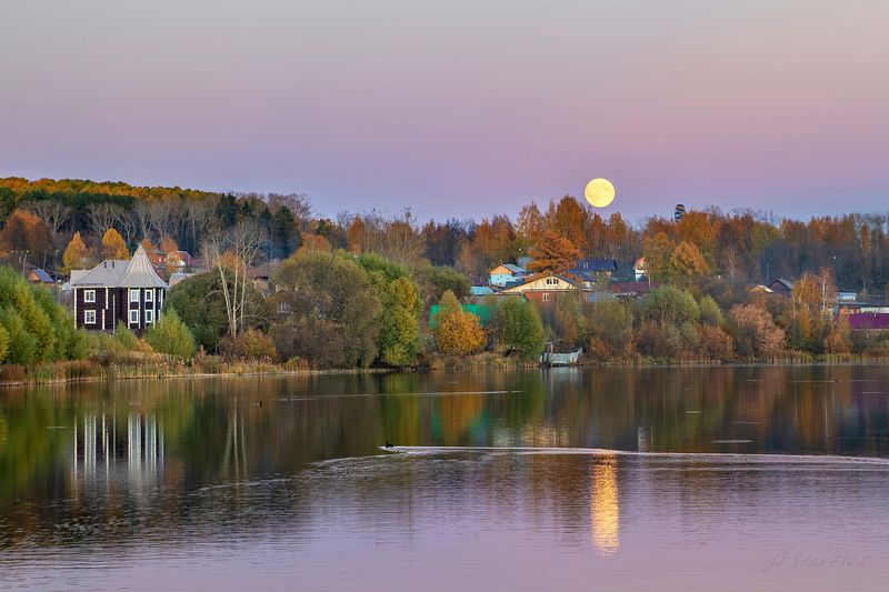 вечер, луна, небо, лысьва, пермский край, пейзаж, суперлуние Луна над прудом фото превью