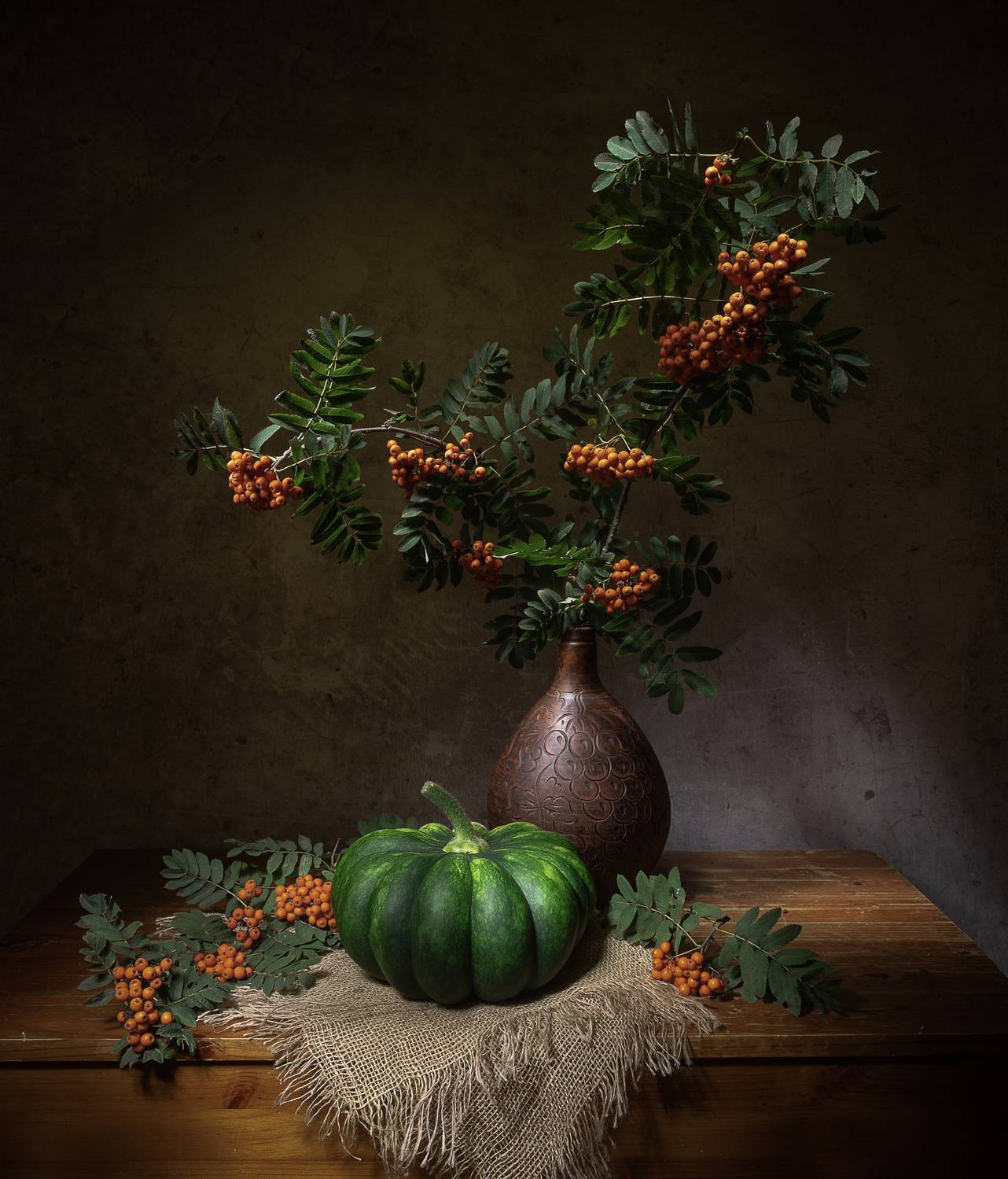 натюрморт, рябина, тыква, Татьяна Феденкова