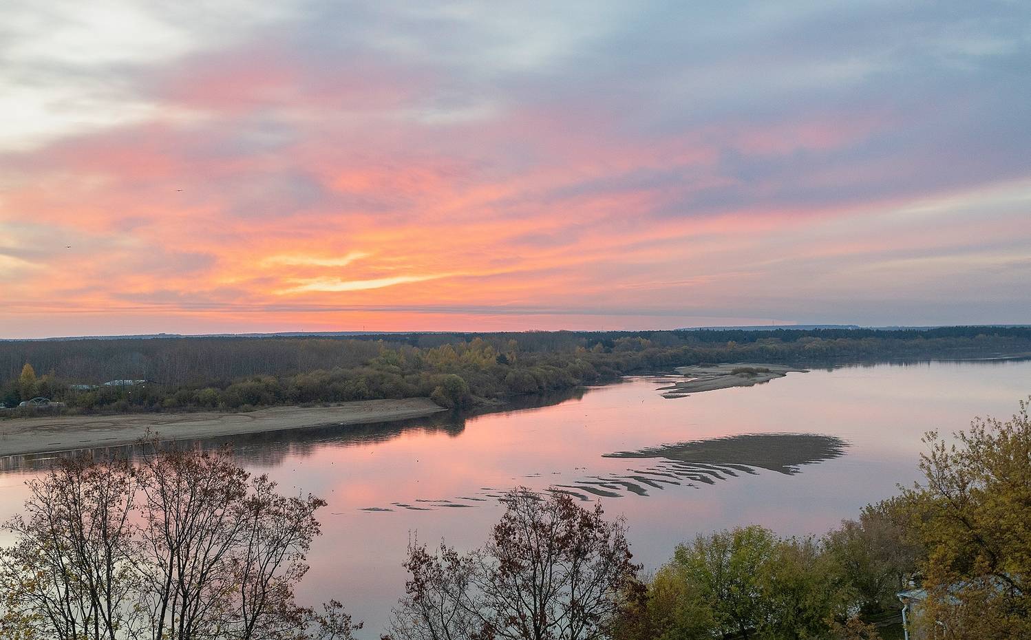 рассвет, река, утро, осень, остров скелета рыбы, Широких Александр