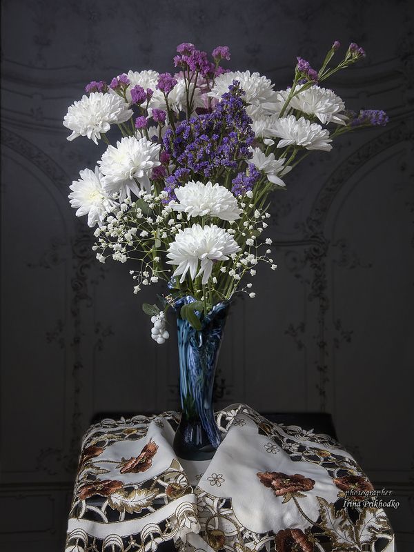 хризантемы, статица, букет, натюрморт Букет осенних цветов фото превью