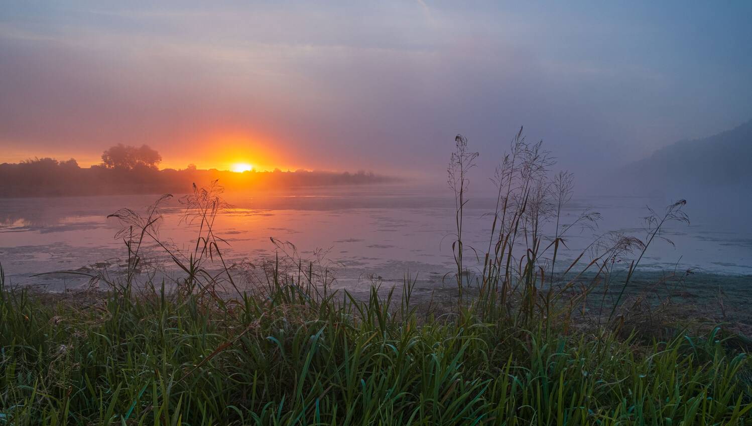 осень озеро рассвет туман природа пейзаж, Александр Строков