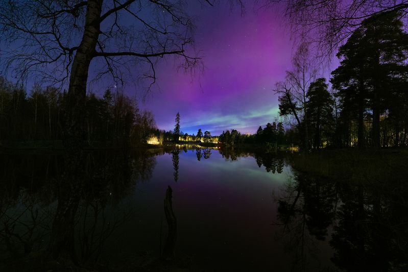 Ломоносов, полярное сияние, город  фото превью