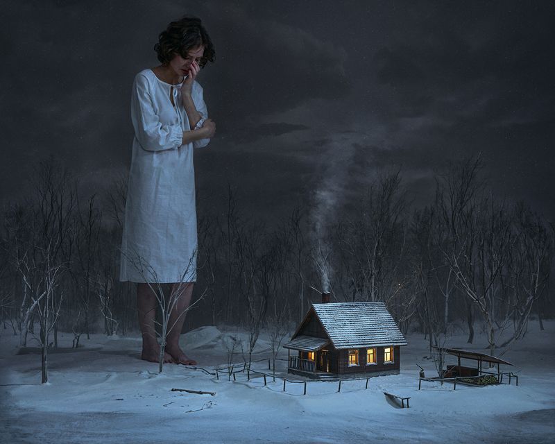 Парышков, концептуальная фотография, история, атмосфера, сюжет, драма, зима, пейзаж, персонаж, деревня, лес, Nikon Z6 III Возвращение в никуда фото превью