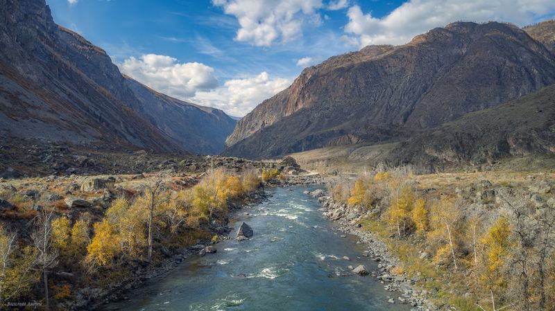 алтай, республика алтай, природа, река чулышман, осень, золотая осень, горы Чулышман фото превью