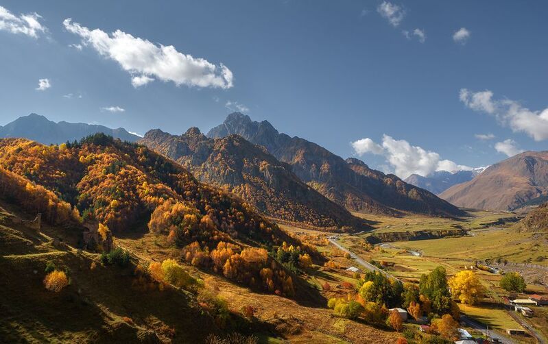 кавказ, горы, грузия, georgia, горный пейзаж, осень в горах, казбеги, осень Осень в долине Терека фото превью
