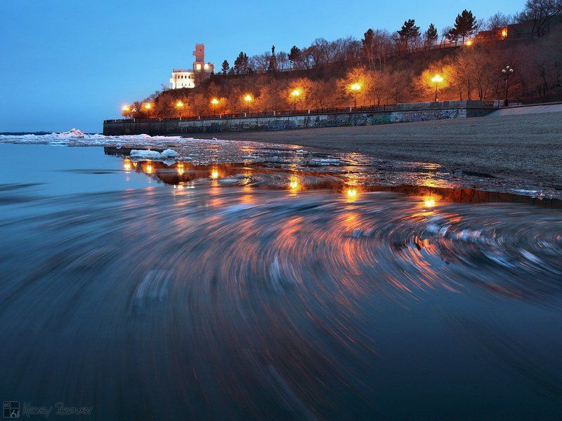 Ледоход, Хабаровск, Амур, утес, Вечер Ледоворот фото превью