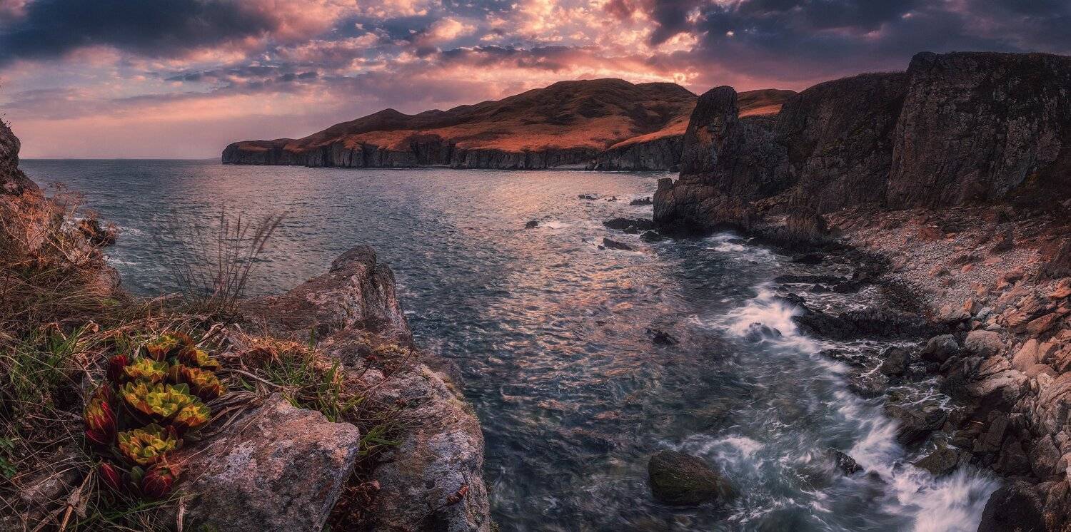 Закат, Камни, Море, Облака, Панорама, Скалы, Андрей Кровлин