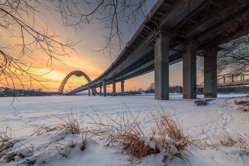 закат, зима, москва, мост Вечер у Живописного моста фото превью