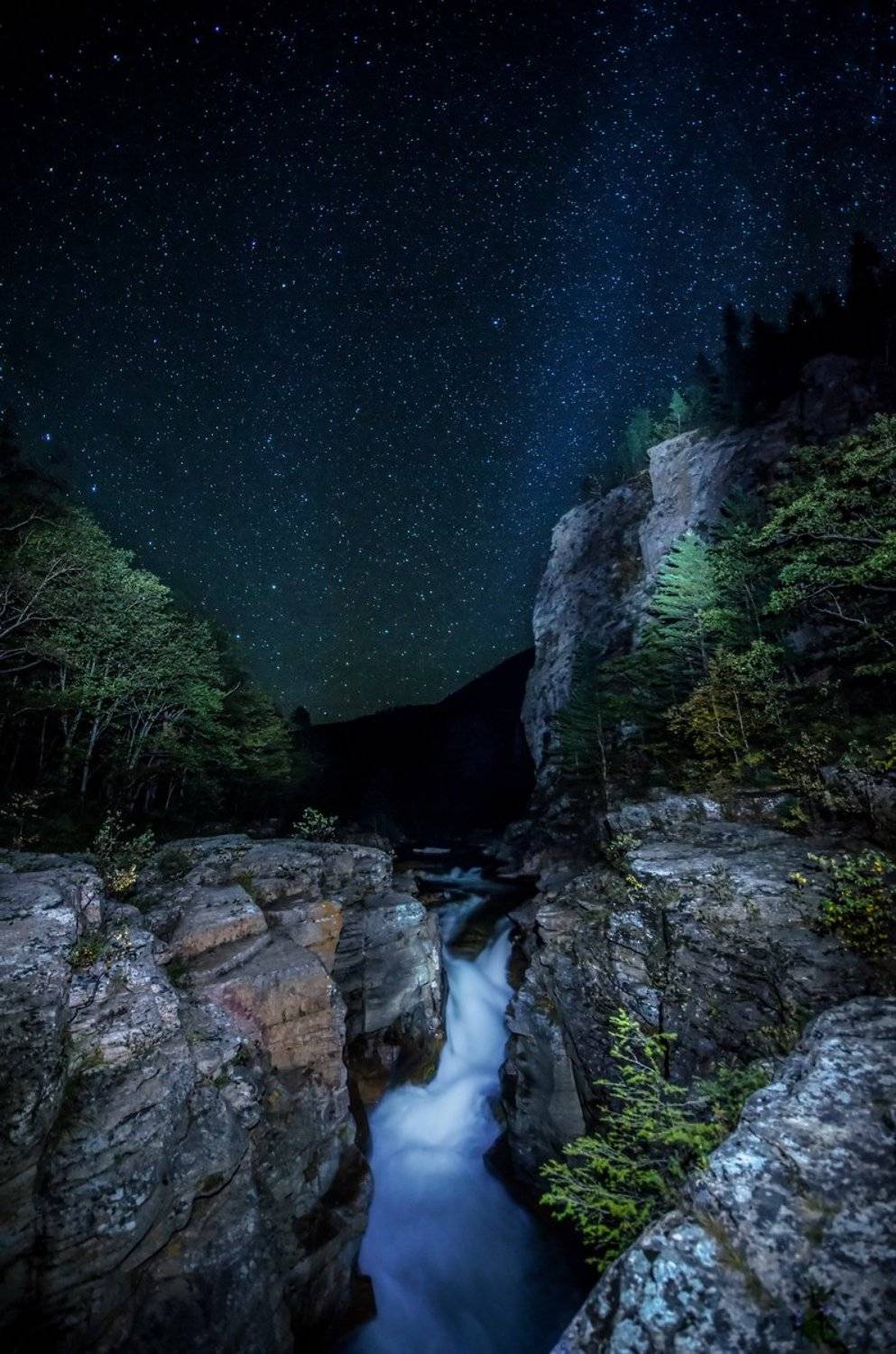 Звёзды, ночь, водопад, река, скалы, Приморский край, Виталий Берков