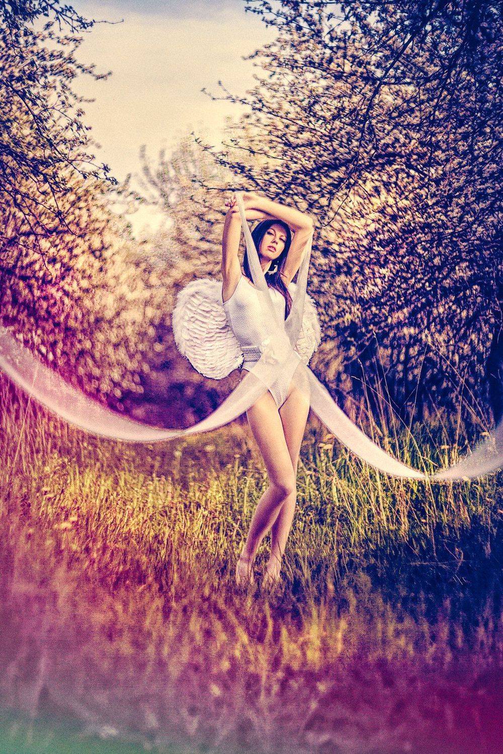 Angel, Apple garden, Beauty, Blooming, Colors, Portrait, Wings, Woman, Руслан Болгов (Axe)