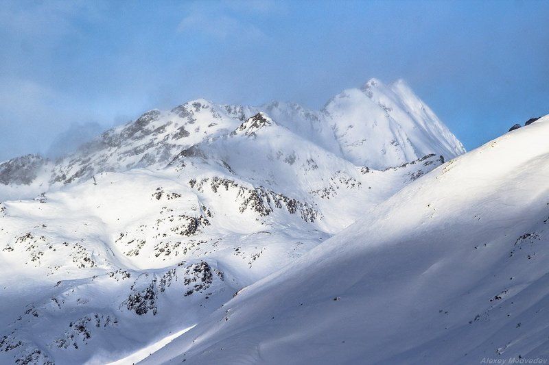 кавказ, домбай, зима,  снег, ущелье, горы,   Сулахат фото превью