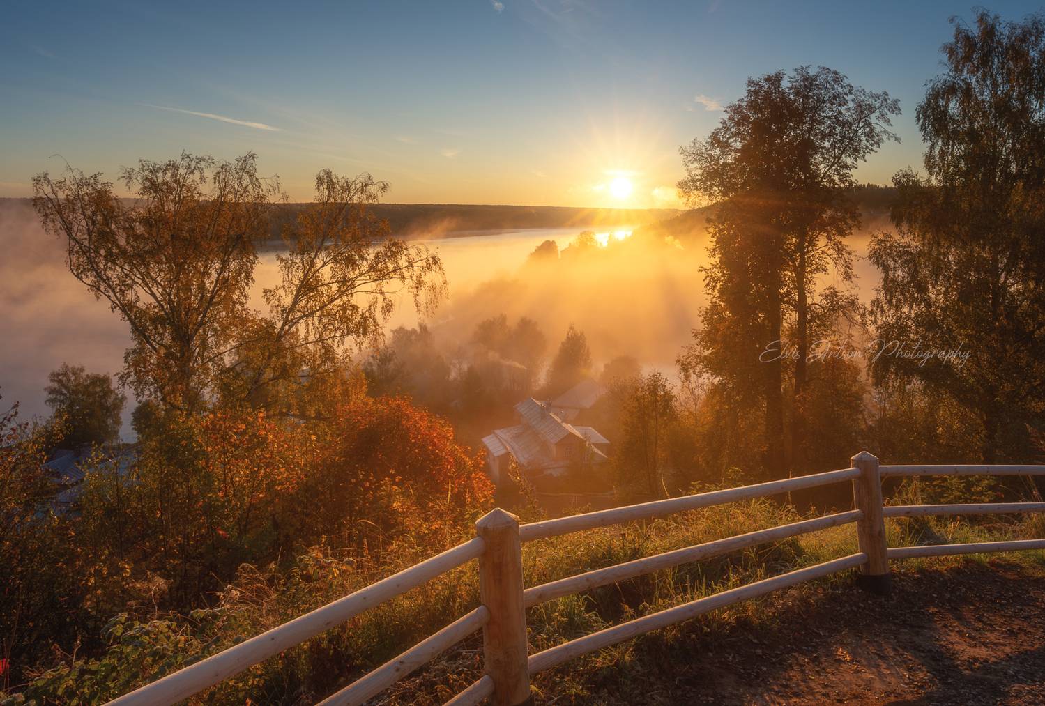 осень, пейзаж, туман, свет, рассвет, плёс, Elvis Antson