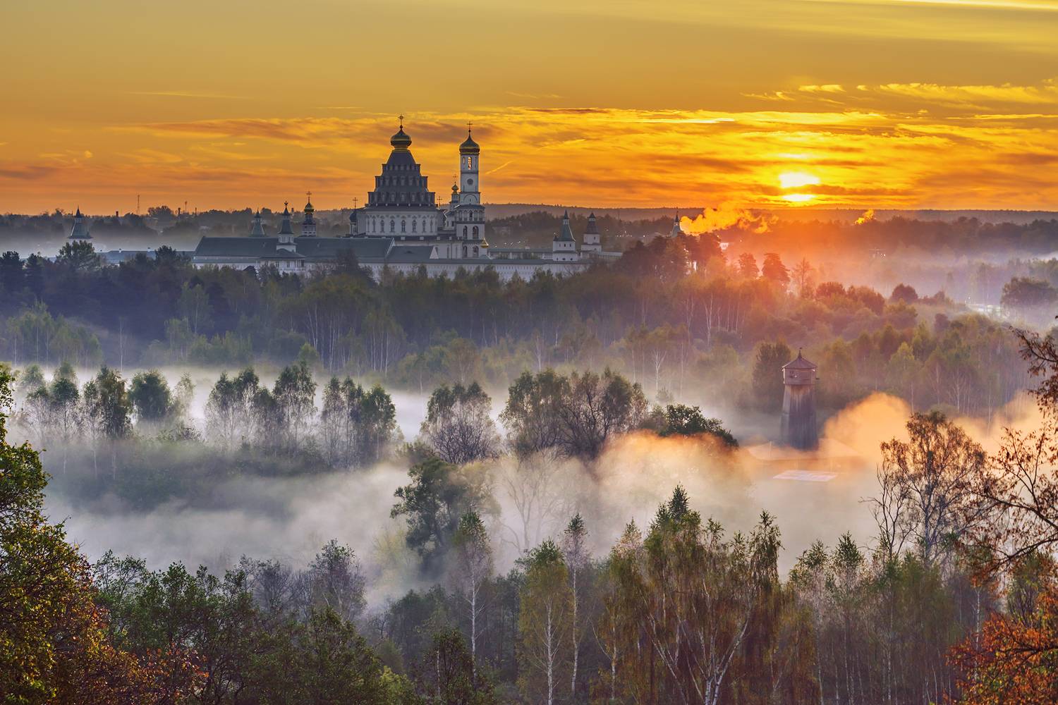 золотая осень, восход, туман, новый иерусалим, истра, Медведев Александр