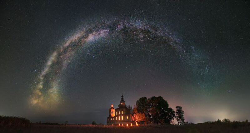 млечный путь, звезды, осень, церковь, архангельская область  фото превью