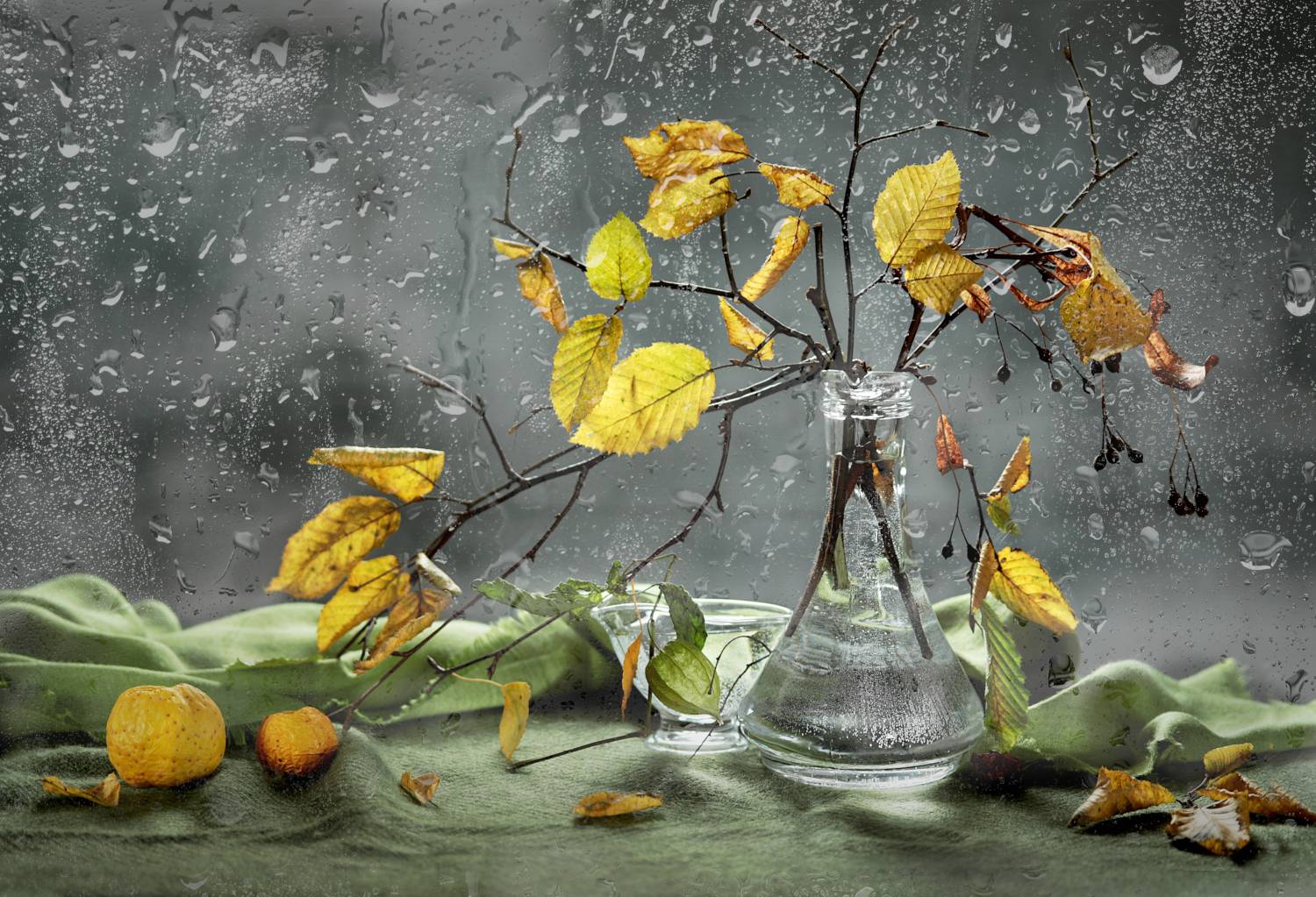 природа, осень, листья, яблоко, капли, Шруб (Беляева) Татьяна