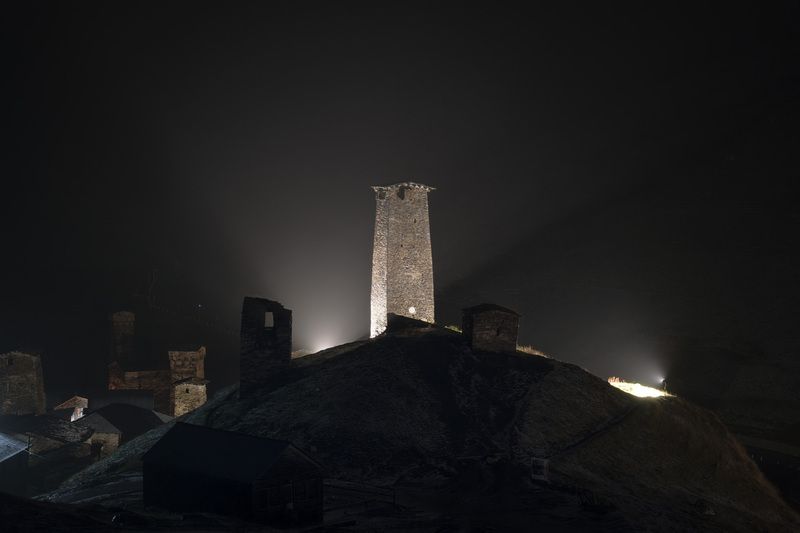 svaneti, ushguli, ushgulivillage, cold, tower, fog, mist, snow, mountain, nature, landscape, scenery, travel, outdoors, georgia, sakartvelo, chizh Queen Tamar Castle Over Storm фото превью