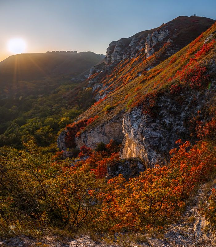 ставропольский край, ставрополье, кавминводы, вершина, хребет боргустан, осень, осенний, кисловодск, скалы, закат, Осень на холмах фото превью