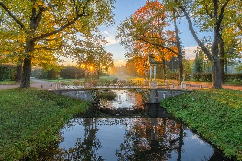 осень, пушкин, александровский парк, царское село, природа, рассвет, пейзаж, китайский мост, октябрь Живописное утро в Александровском парке. фото превью