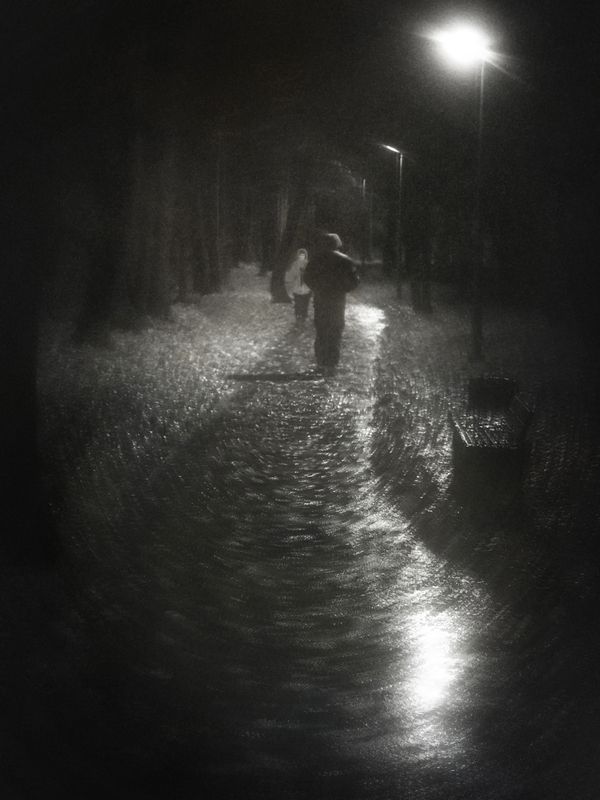 чб, стрит, дождь, ночь Ночь. Сквер. Дождь. фото превью