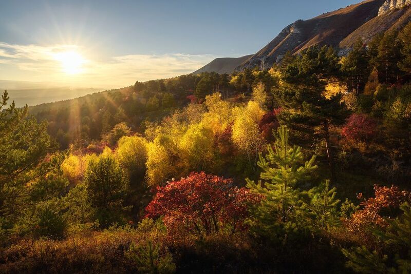кавказ, горы, кавказские минеральные воды, кмв, кисловодск, закат, осенний закат, осень, горы осеню, краски осени, боргустанский хребет Осеннее солнце Боргустанских гор фото превью