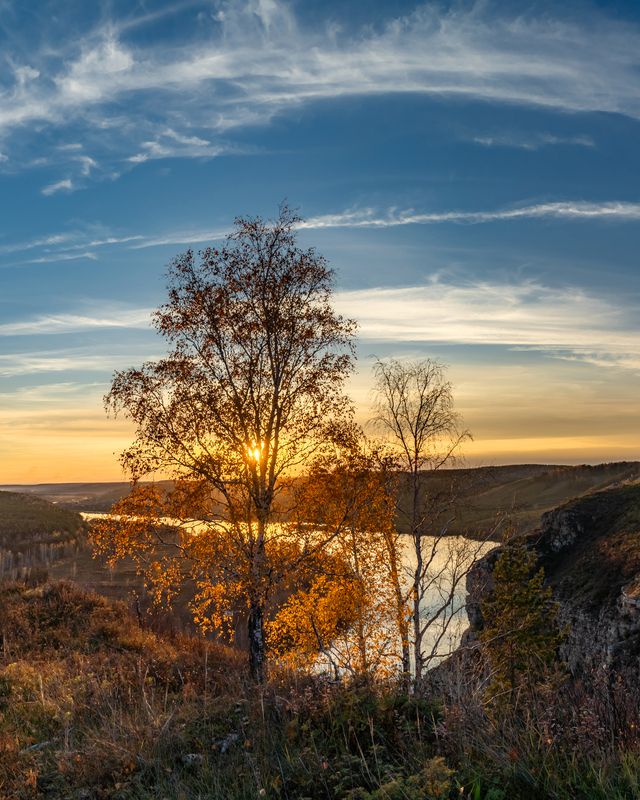 белая, иркутская область, золотая осень Осенний закат над рекой Белая фото превью