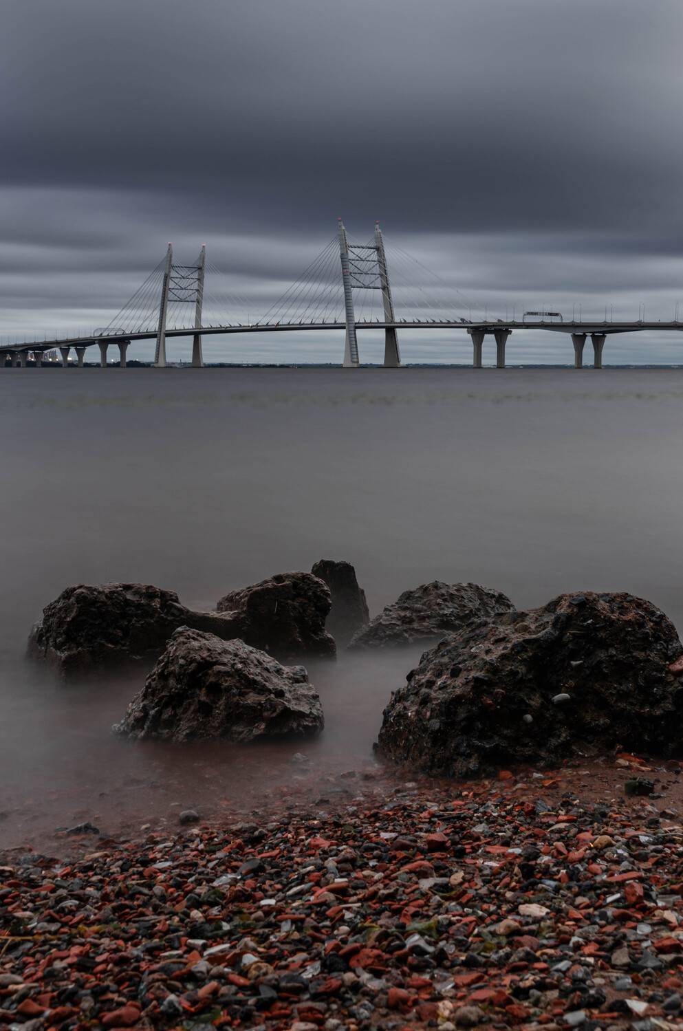 санкт-петербург, питер, петербург, спб, мост, залив, зсд, финский залив, васильевский остров, камни, берег, небо, облака, выдержка, bridge, sky, clouds, bay, long exposure, Alexey S