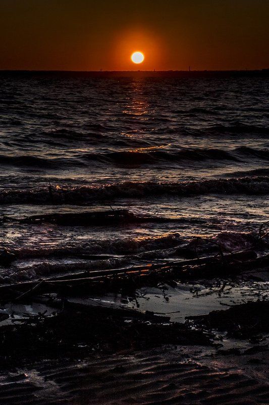 Горизонт, Закат, Море Закат на Обском море фото превью