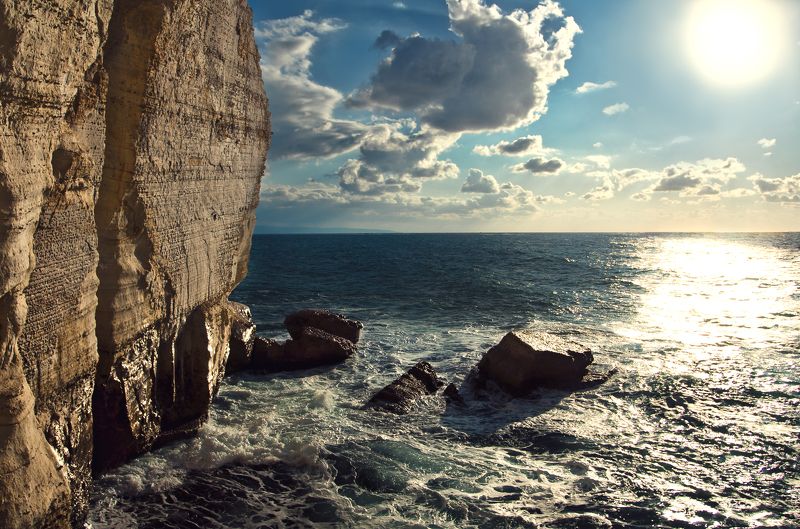 пейзаж, море, солнце Мыс Рош-а-Никра, Израиль фото превью