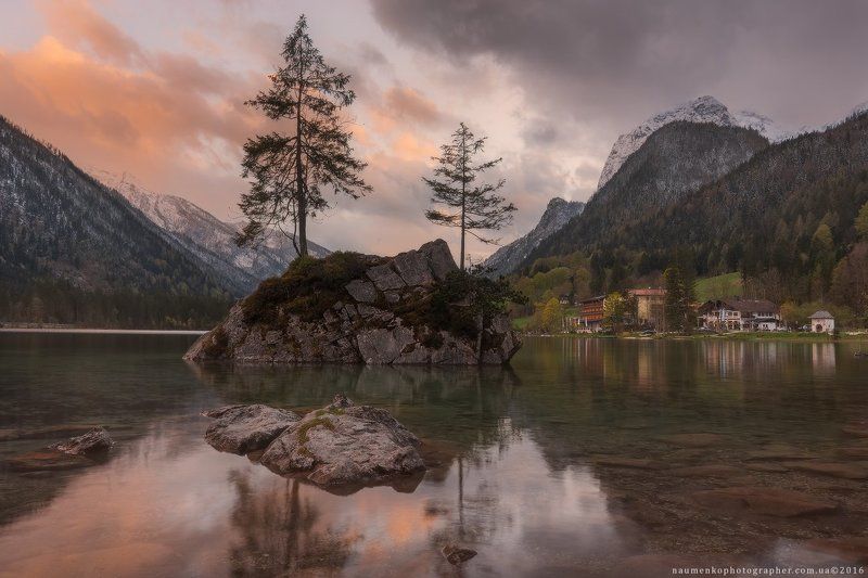 германия,панорама,рамзау,хинтерзее,озеро,горы,лес,sony,hintersee,a7r Вечер на озере Hintersee. Германия. фото превью