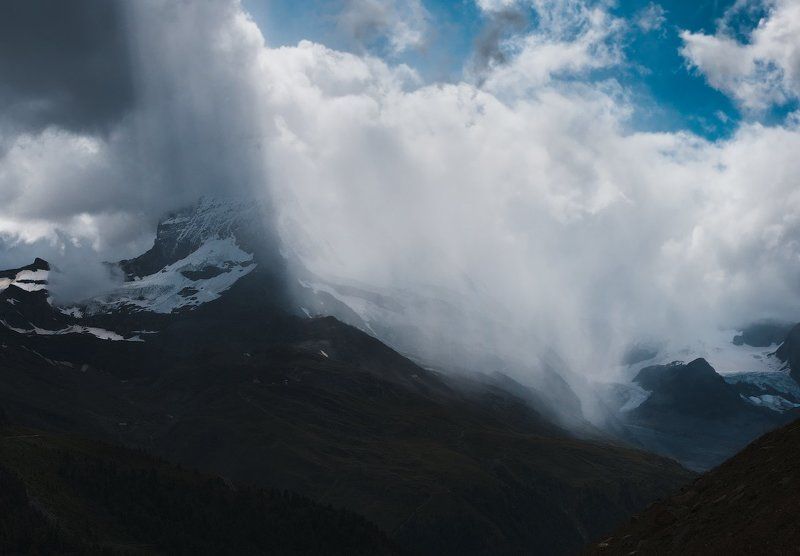 швейцария, церматт, маттерхорн, горы, альпы, ледник, лес, switzerland, zermatt, matterhorn, mountains, alps, glacier, forest  фото превью