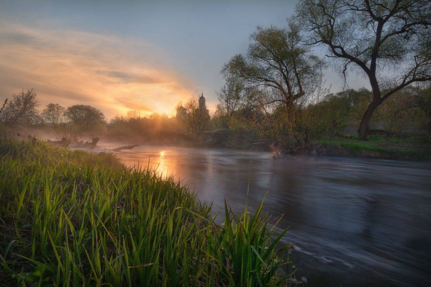 Nikon, Sigma10-20, Весна, Вода, Зелень, Май, Никон D7100, Пейзаж, Природа, Рассвет, Река, Солнце, Трава, Утро, Храм, Жмак Евгений