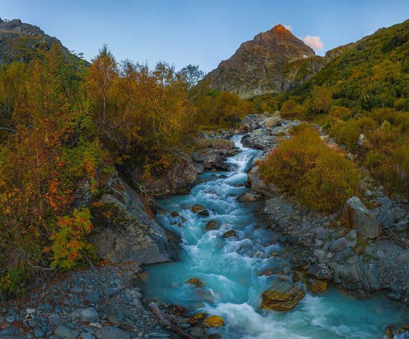архыз, западный кавказ, горы, горное, осеней, осенний, путешествие, облака, хребет, гора, река, река аманауз, гора пшиш, лес, долина, Разноцветье горной осени фото превью