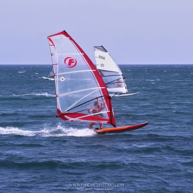 море, ветер, виндсёрфер, парус, спорт, движение Опережая ветер фото превью