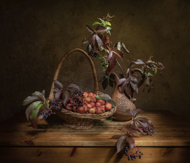 натюрморт, яблоки, райские яблоки, девичий виноград С райскими яблочками... фото превью