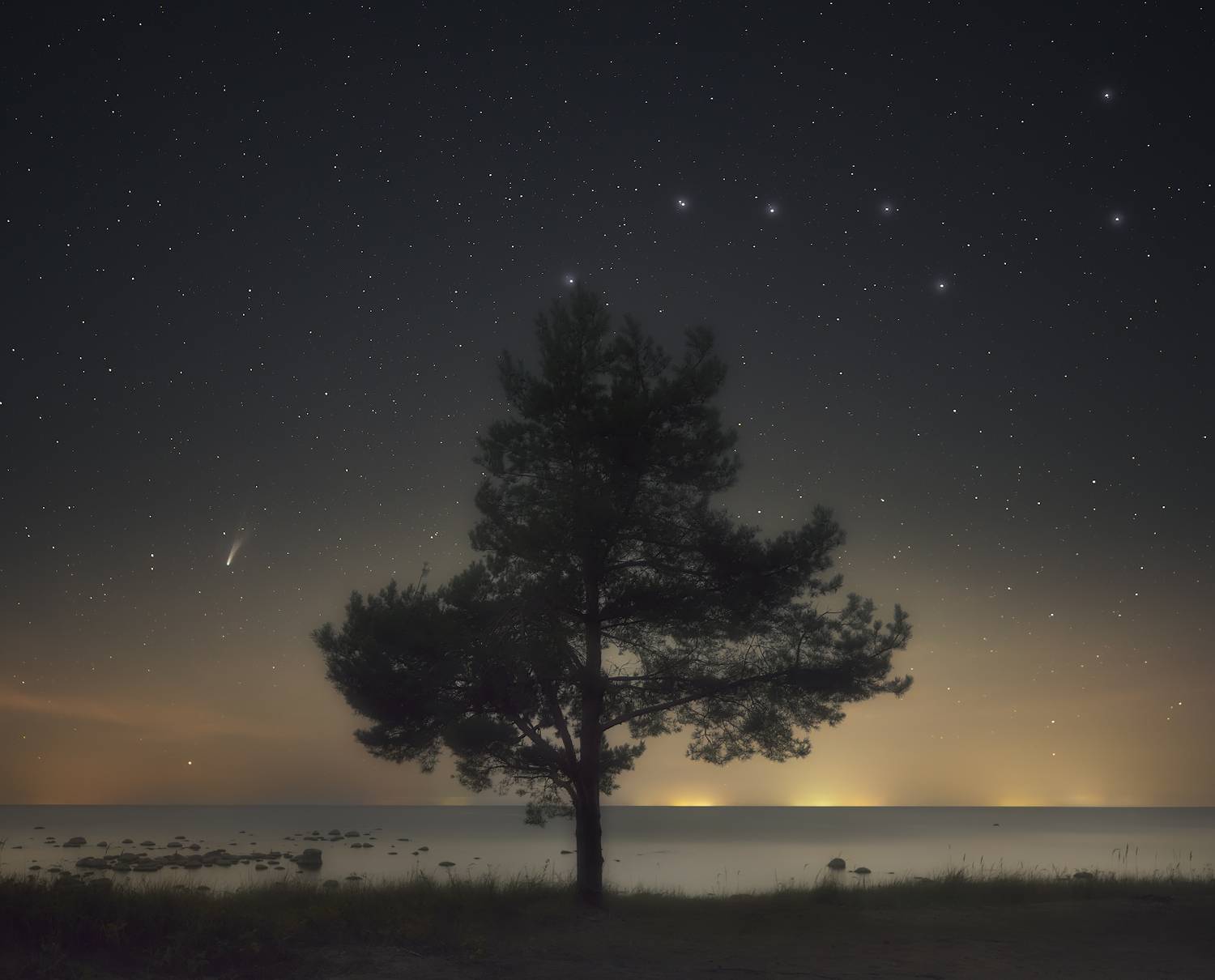 ночь, астропейзаж, комета, lemmon, Марголин Алексей