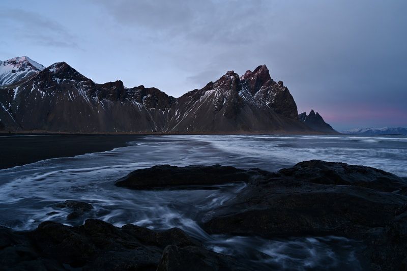 Landscapes, Vestrahorn, Iceland, Mood, Long exposure, Mountains, Ocean, Beach,  Вечер у Вестрахорна. фото превью