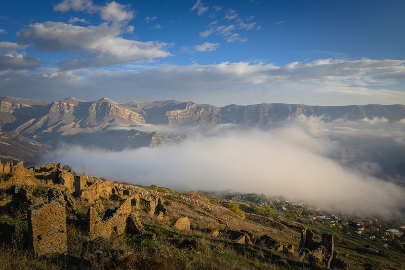 дагестан, горный дагестан, октябрь, осень, развалины, туман Дагестан фото превью