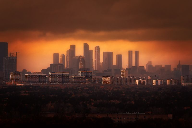 Москва, ММДЦ, закат Сити фото превью