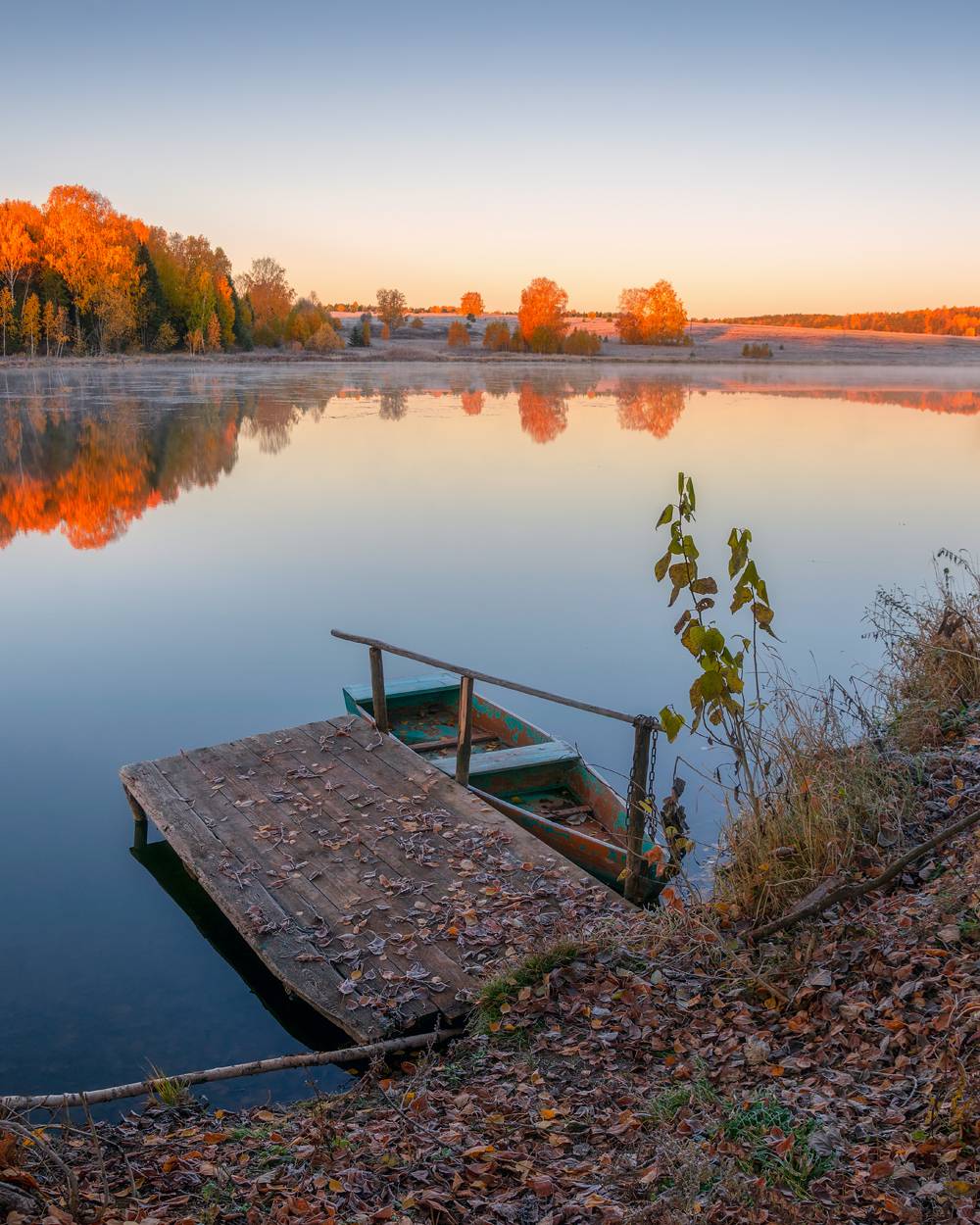 октябрь утро река мостик лодочка вятка, Архипкин Александр