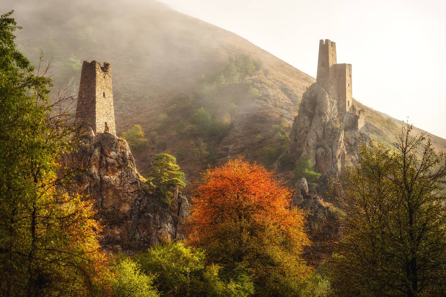 кавказ, горы, ингушетия, эрзи, вовнушки, башня, башни, tower, осень в горах, осень, осенний пейзаж, горы осенью, утро в горах, Zakharov Armen